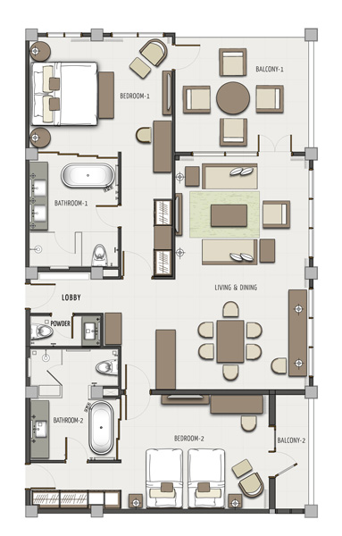 Two Bedroom Balcony Suite Floor Plan